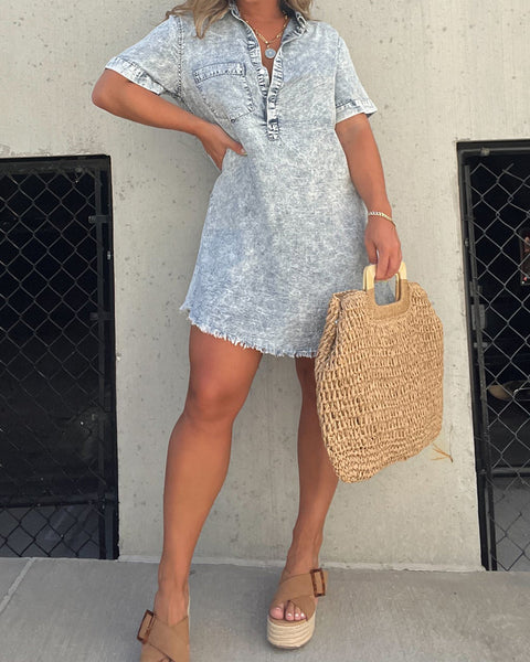 Adelaide - Stonewashed Denim Shirt Dress - VibeSoothe