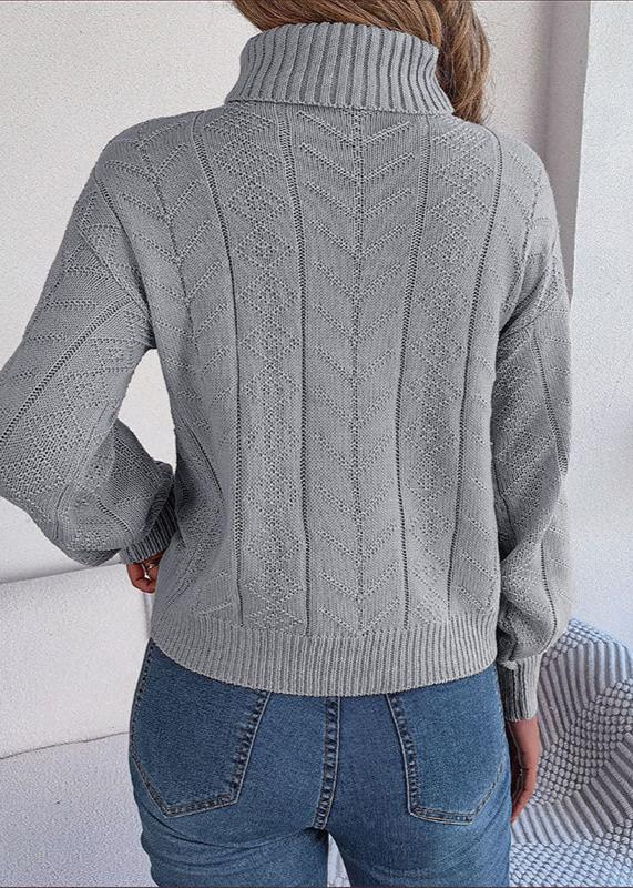 Loose High Collar Twist Long Sleeve Knitted Pullover Sweater