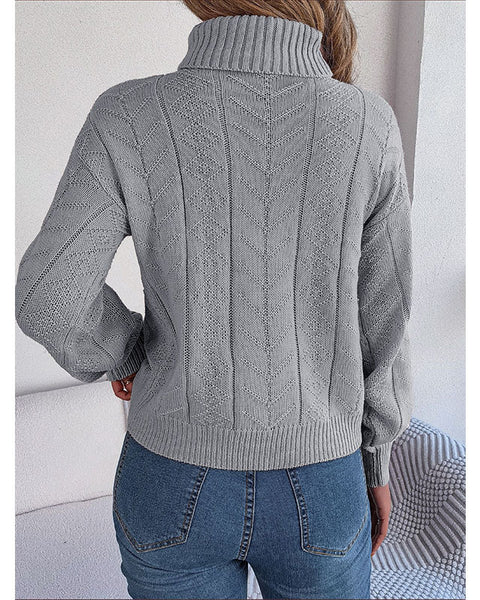 Loose High Collar Twist Long Sleeve Knitted Pullover Sweater