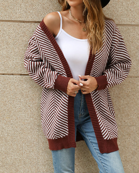 Loose Long Coat Sweater Women's Stripes