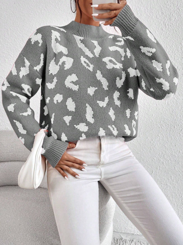 Temperament Leopard Print Jacquard Sweater