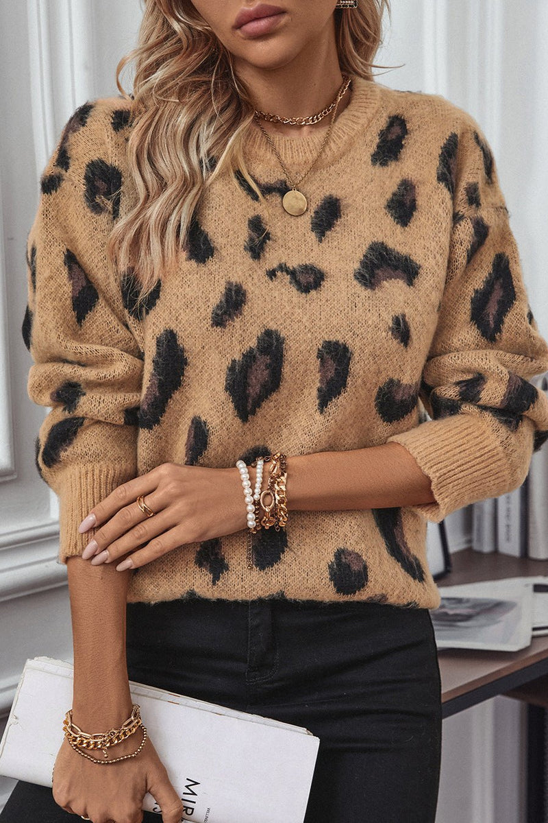 Luxe Leopard Brushed Sweater - Women's Jacquard Knit