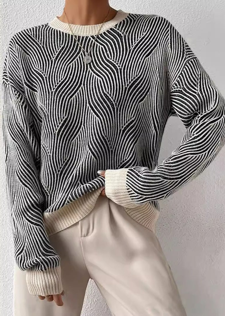 Monochrome Wave Knit Sweater