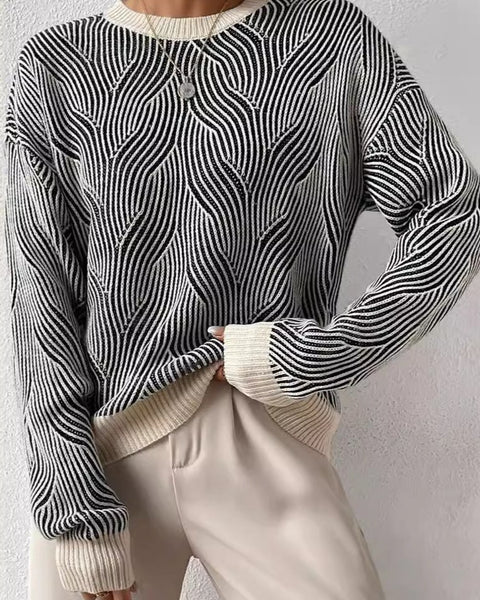 Monochrome Wave Knit Sweater