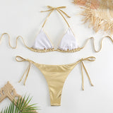 Cleo Triangle Lace-up Bikini Set - VibeSoothe