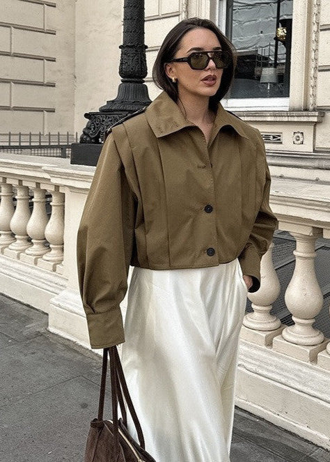 Maren - Cropped High Neck Button Up Jacket