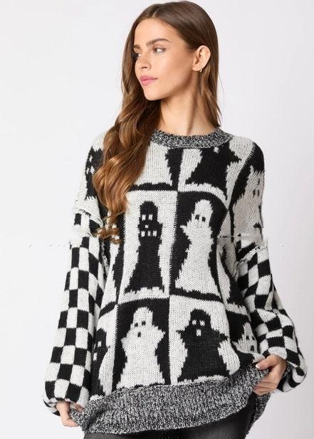 Spooky Ghost Plaid ronde hals trui