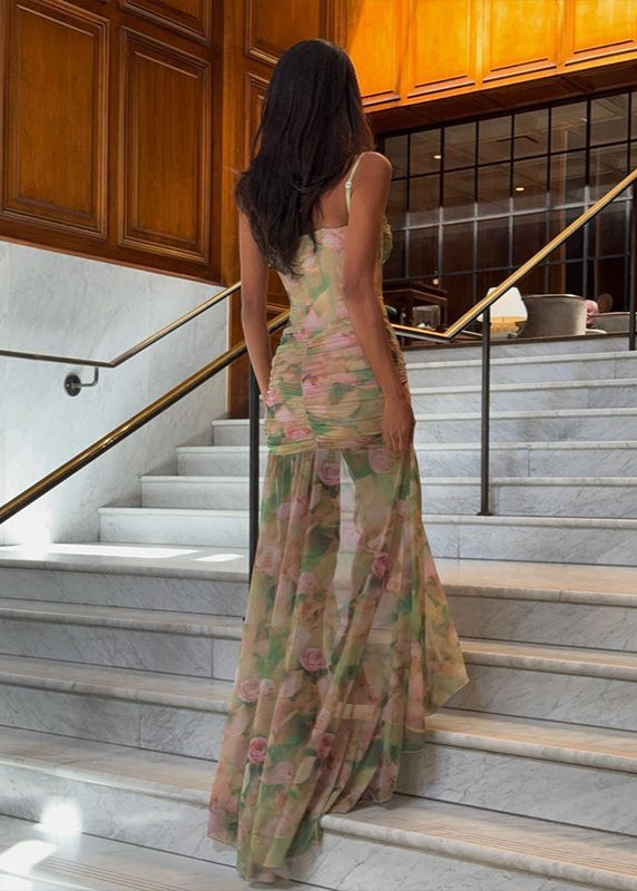 Watercolor Whisper - Floral Mesh Maxi Dress