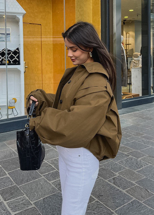 Maren - Cropped High Neck Button Up Jacket