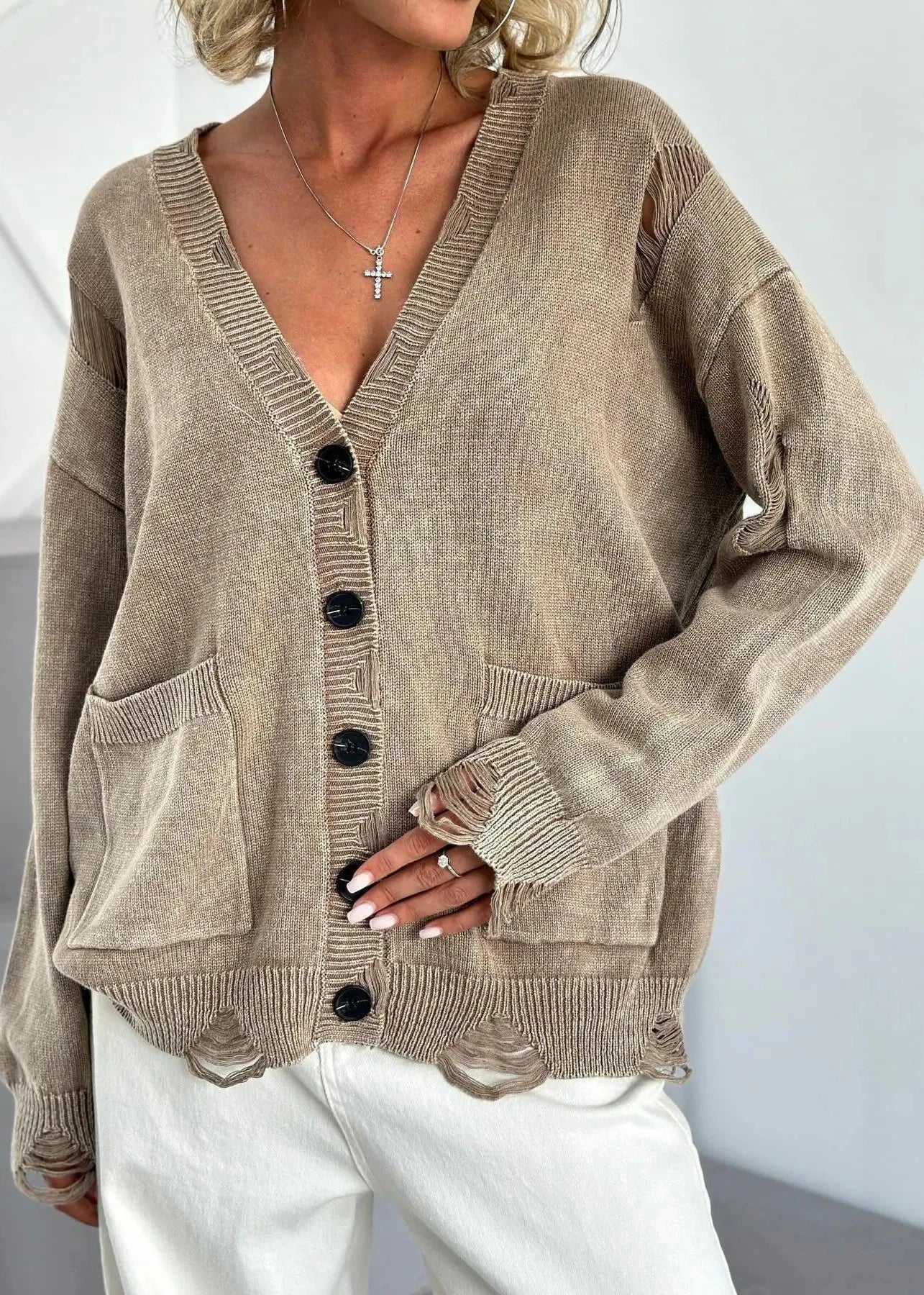 Distressed Vintage Washed Woolen Cardigan