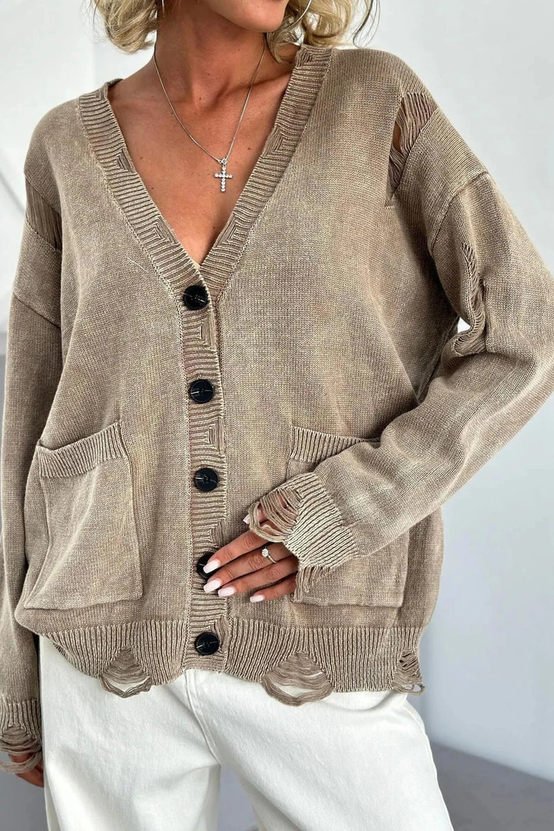 Distressed Vintage Washed Woolen Cardigan