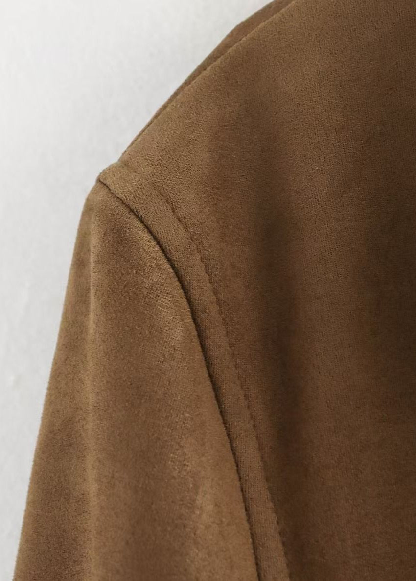 Delora - Suede Button-Front Blazer with Patch Pockets