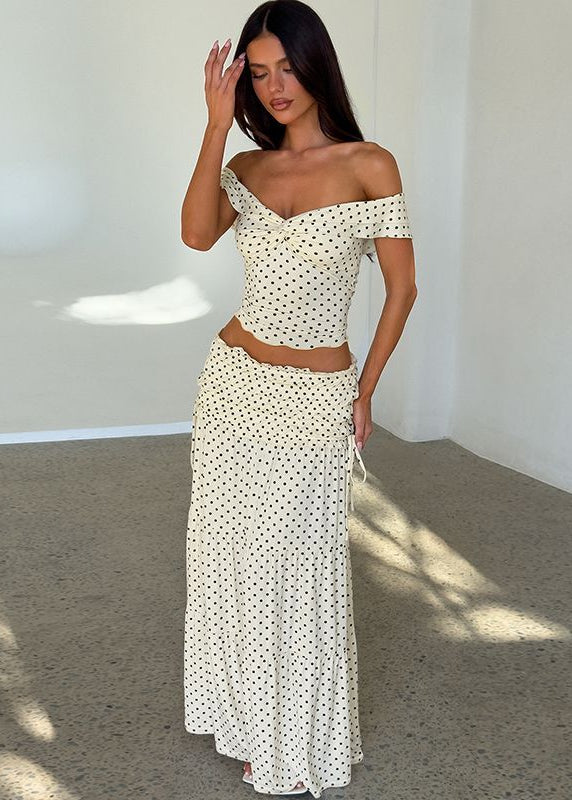 Maribelle Polka Dot Off-Shoulder Two-Piece Maxi Skirt Set