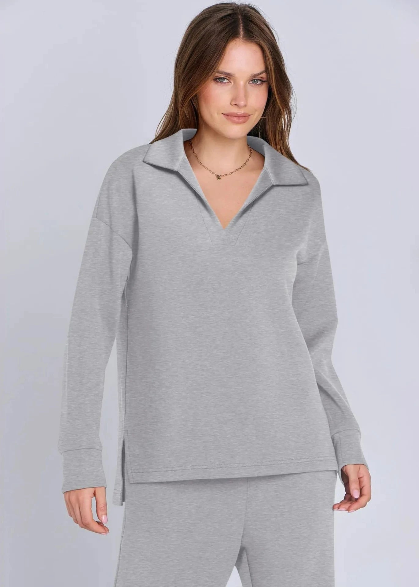 Ontspannen Kraag Pullover & Wijde Pantalon Set