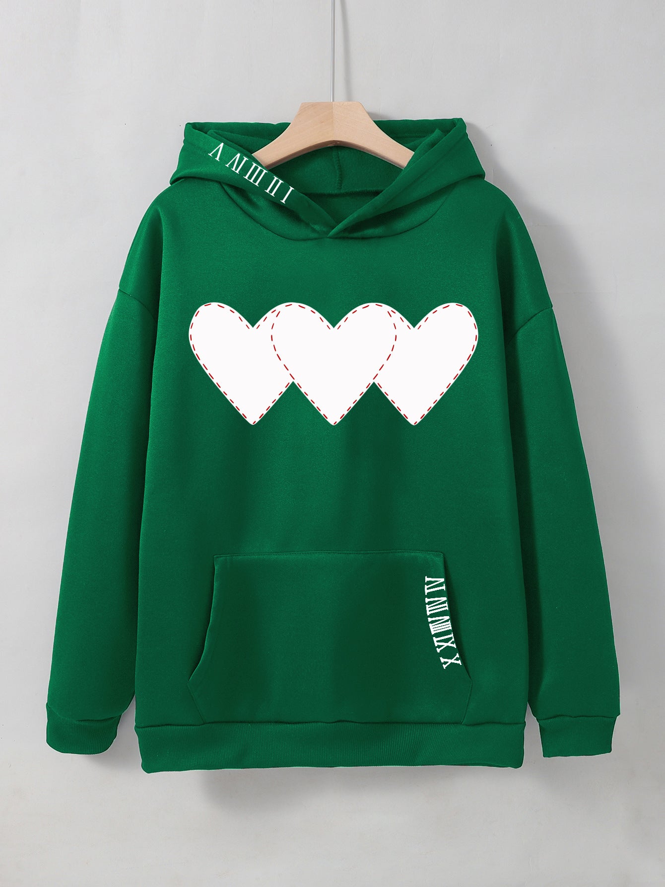 Women's Brushed Hoody Heart Shape Printed Drawstring Hoodie - VibeSoothe