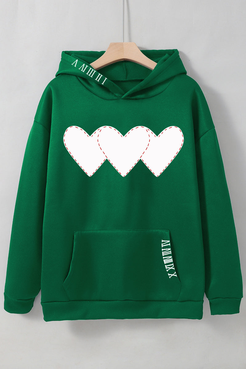 Women's Brushed Hoody Heart Shape Printed Drawstring Hoodie - VibeSoothe