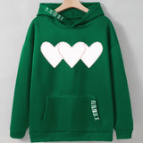 Women's Brushed Hoody Heart Shape Printed Drawstring Hoodie - VibeSoothe