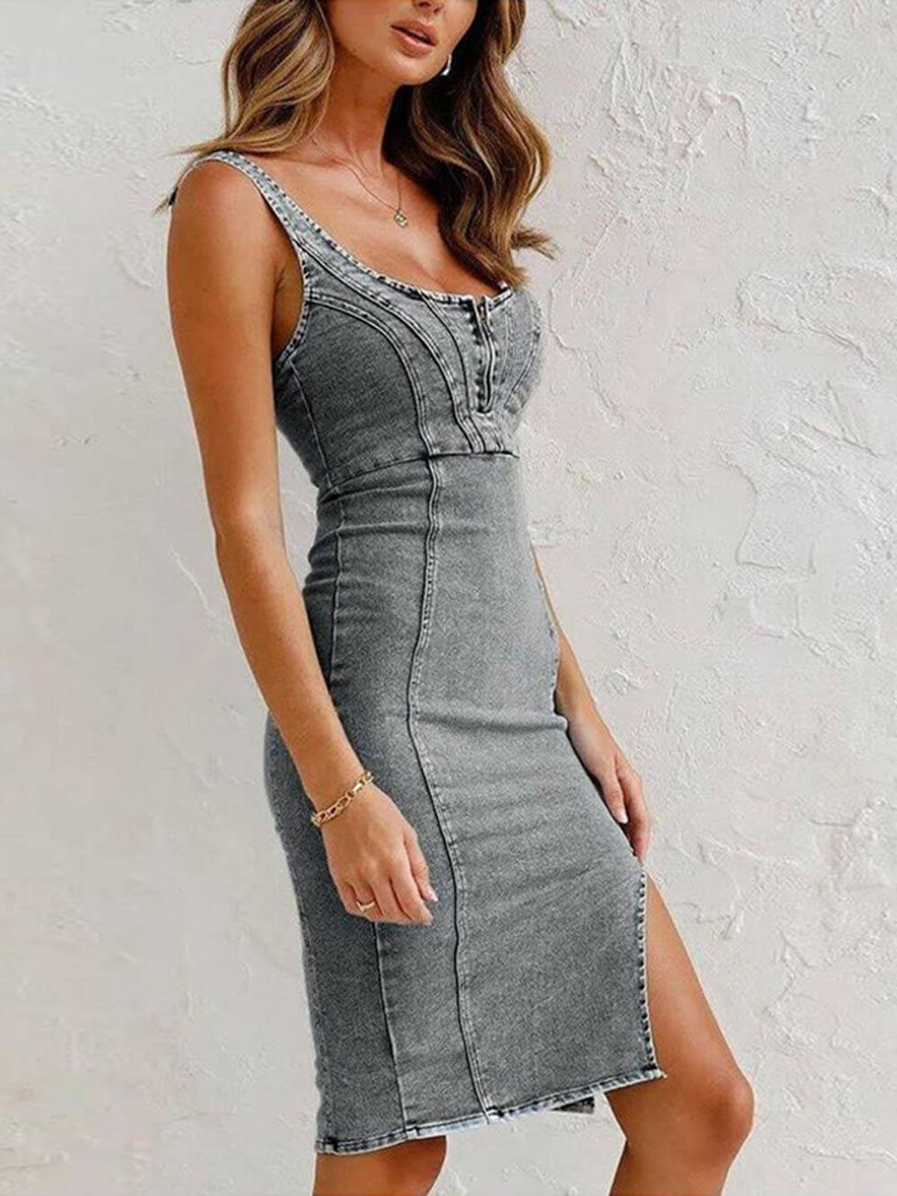 Parisian-Denim Midi-Dress