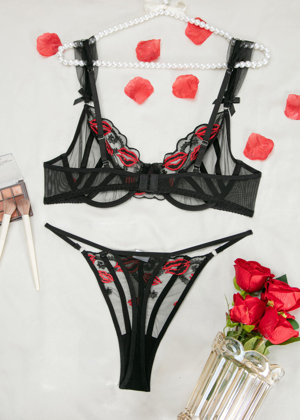 Elysse – Red Kiss Embroidered Lingerie Set