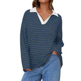 Casual Long Sleeve Color Matching Neckline Embroidered Pullover Sweatshirt - VibeSoothe