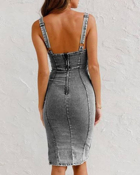 Parisian-Denim Midi-Dress