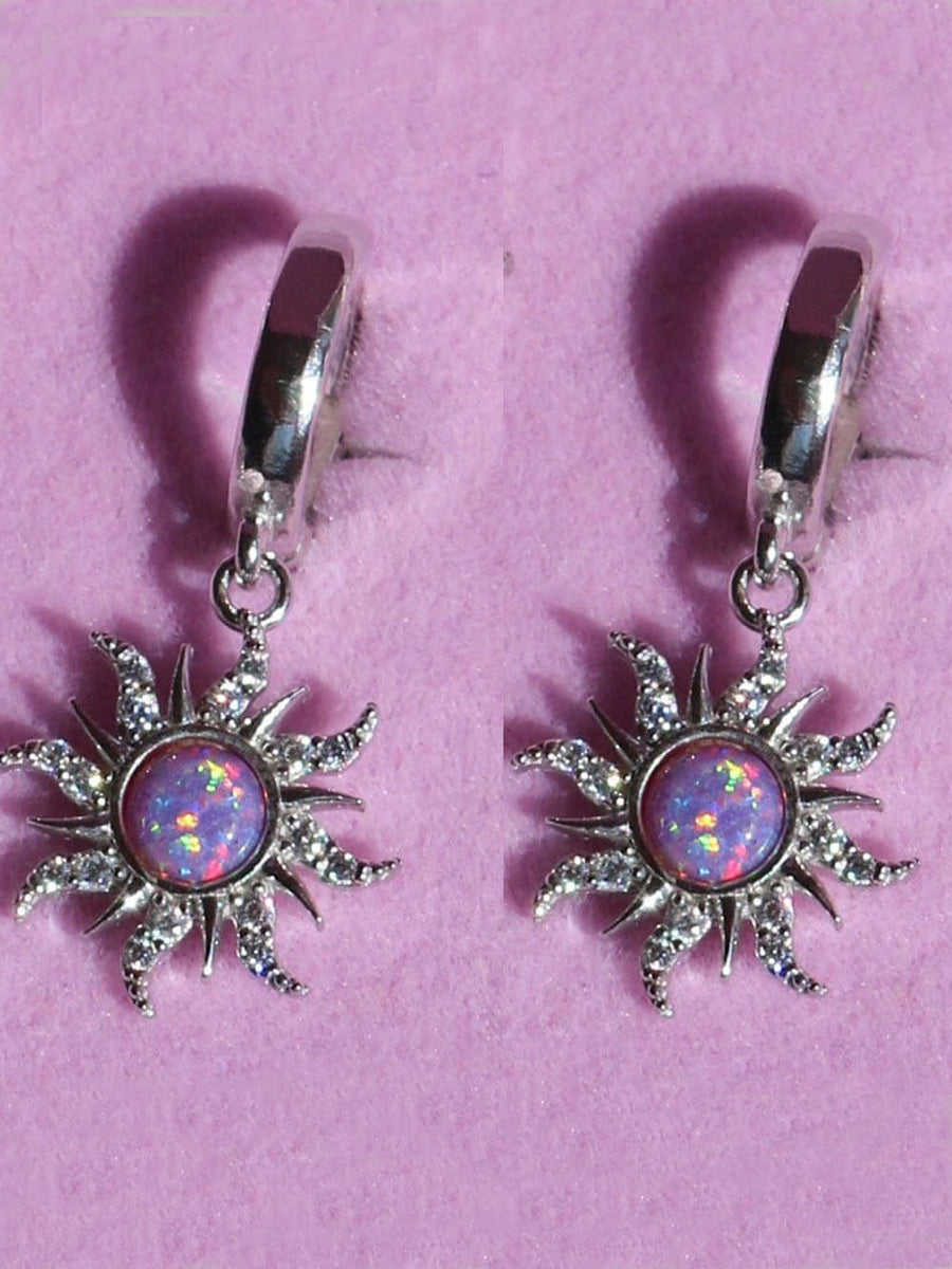 Collier rétro soleil Dopamine, pendentif opale, boucles d'oreilles