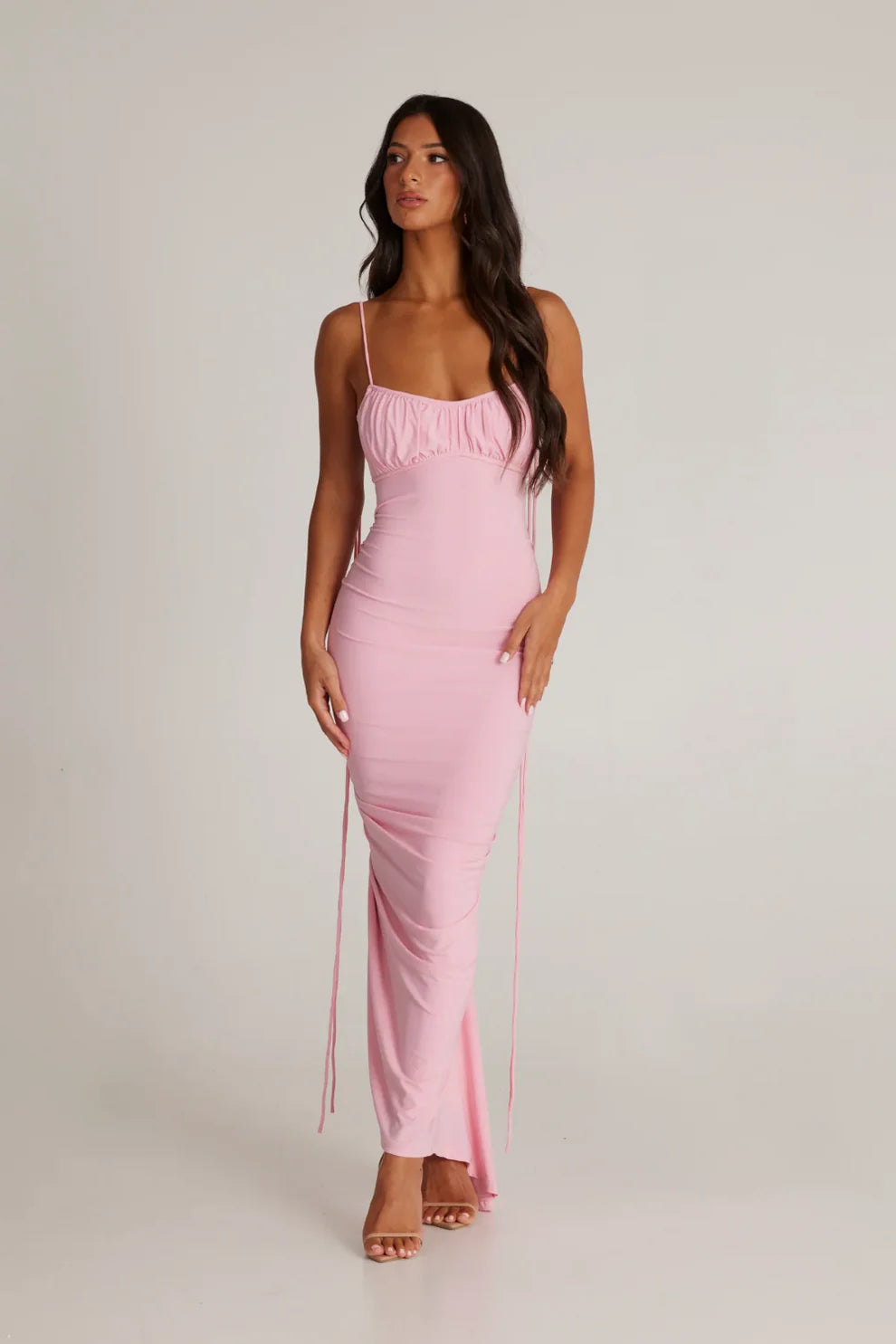 Isabella Grace - Gathered Backless Maxi Dress - VibeSoothe