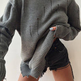 Women's Hand Frayed Round Neck Sweater - VibeSoothe