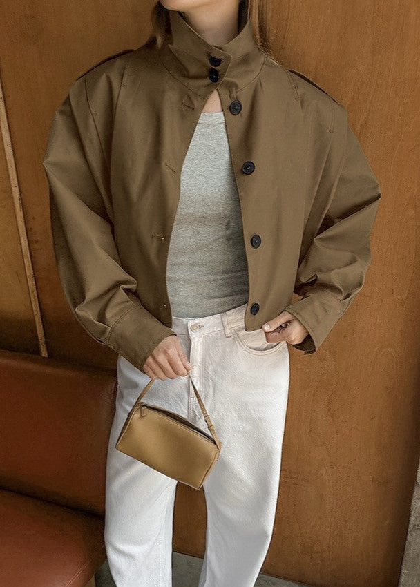 Maren - Cropped High Neck Button Up Jacket