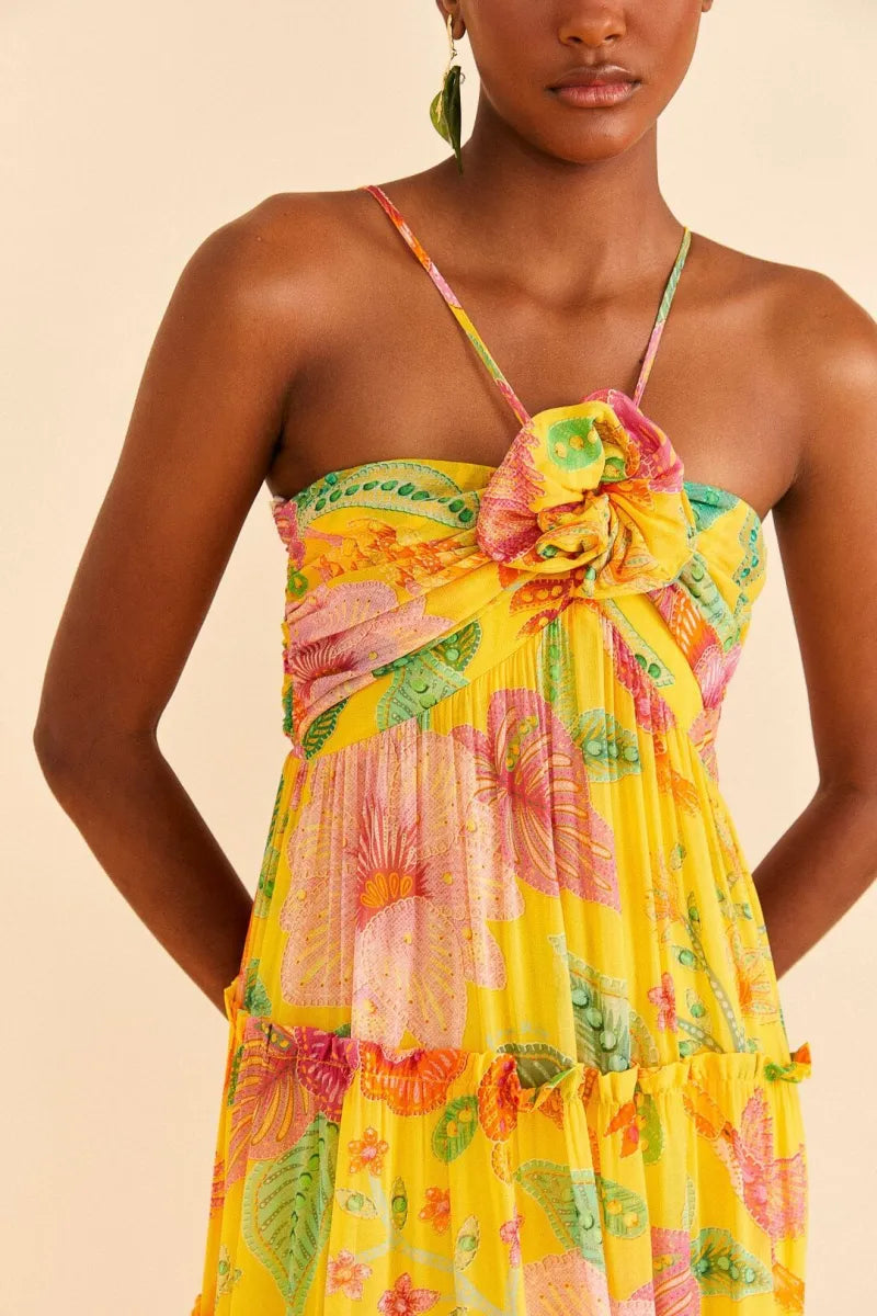 Capri Sunshine - Floral Halterneck Maxi Dress - VibeSoothe