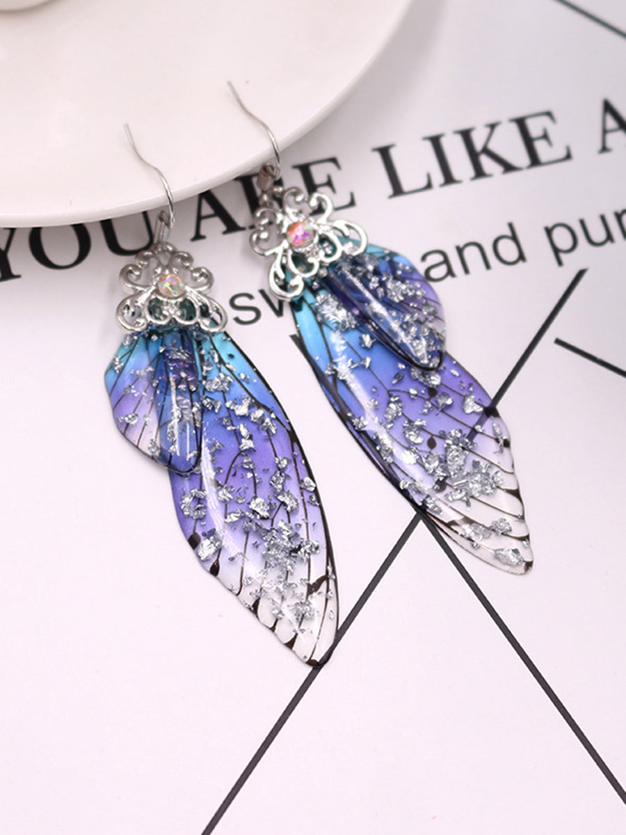 Butterfly Wing Blue Rhinestone Cicada Wing Crystal Earrings - VibeSoothe