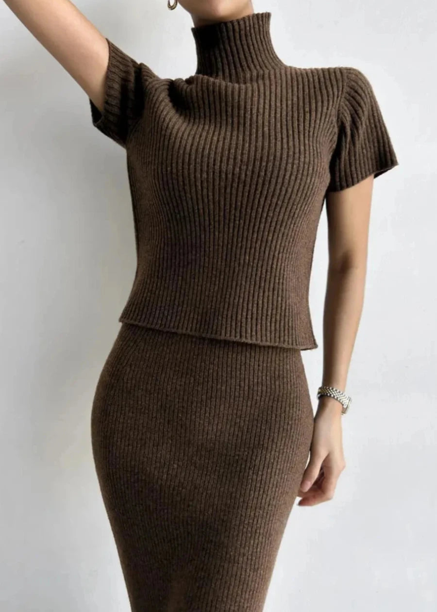 Minimalist Mock Neck Knit Skirt Set