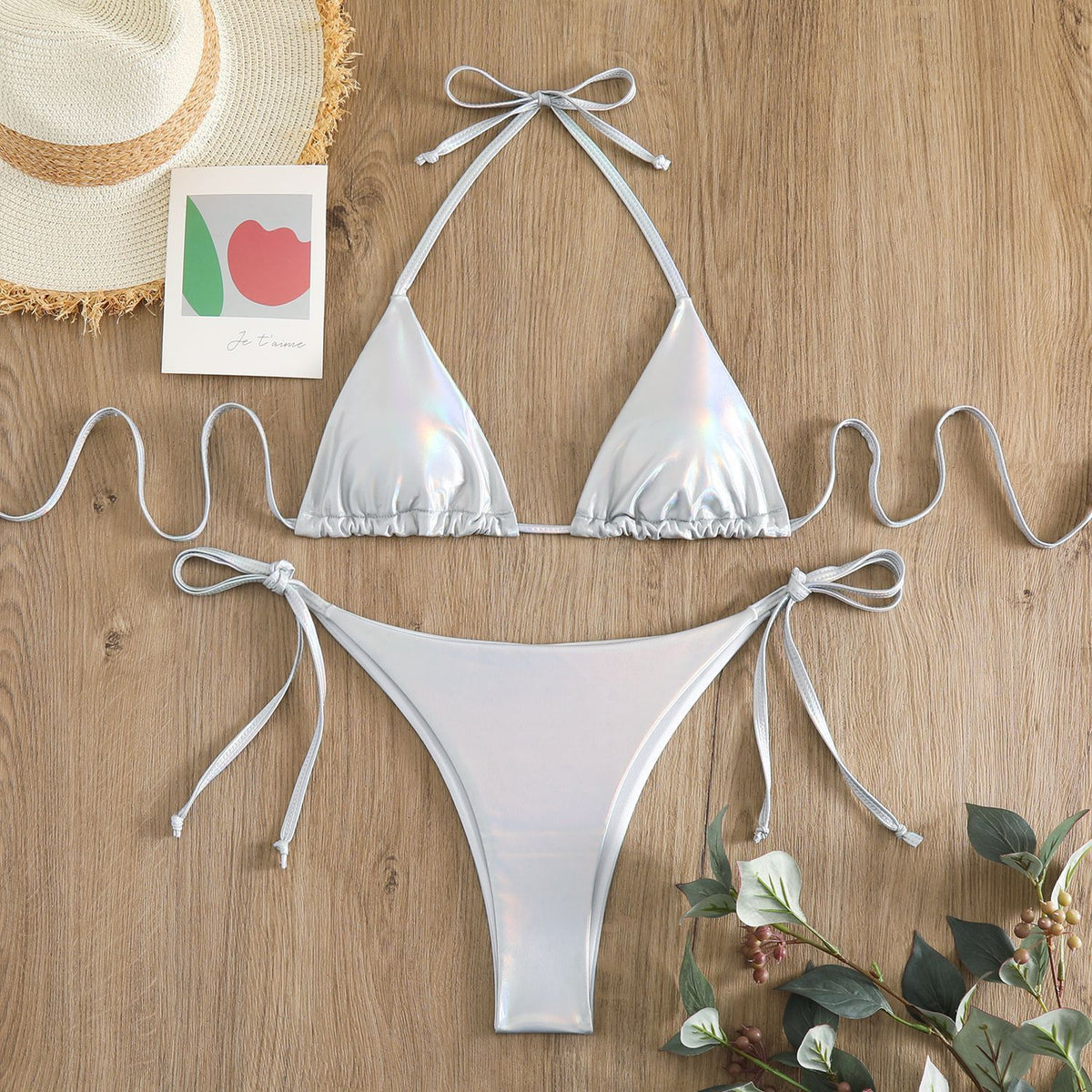 Cleo Triangle Lace-up Bikini Set - VibeSoothe