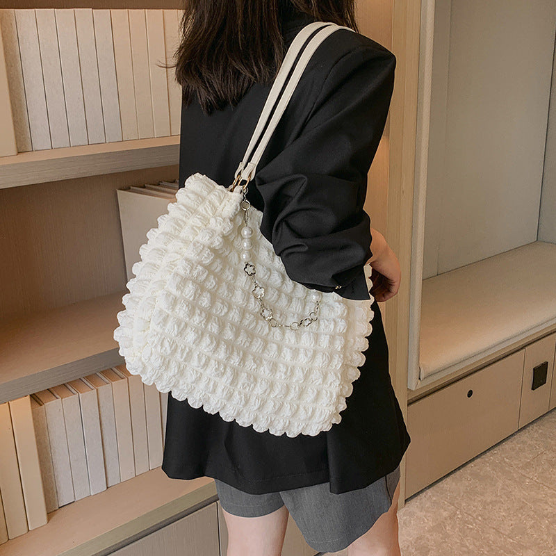 Pleated-Pearl-Chain Tote-Bag