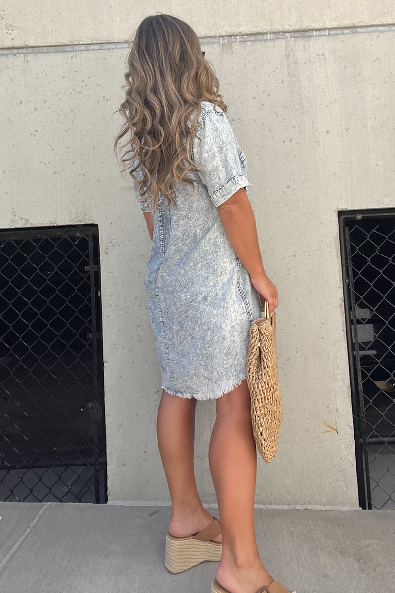 Adelaide - Stonewashed Denim Shirt Dress - VibeSoothe