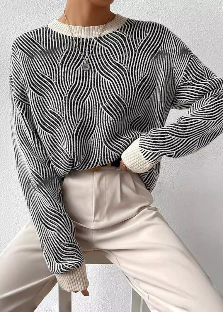 Monochrome Wave Knit Sweater