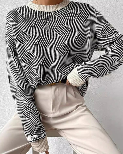 Monochrome Wave Knit Sweater