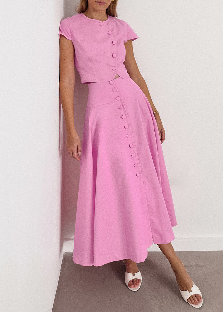 Rosabelle Button-Front Two-Piece Midi Skirt Set