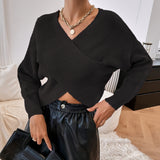 Autumn And Winter V-neck Cross Navel Jersey - VibeSoothe