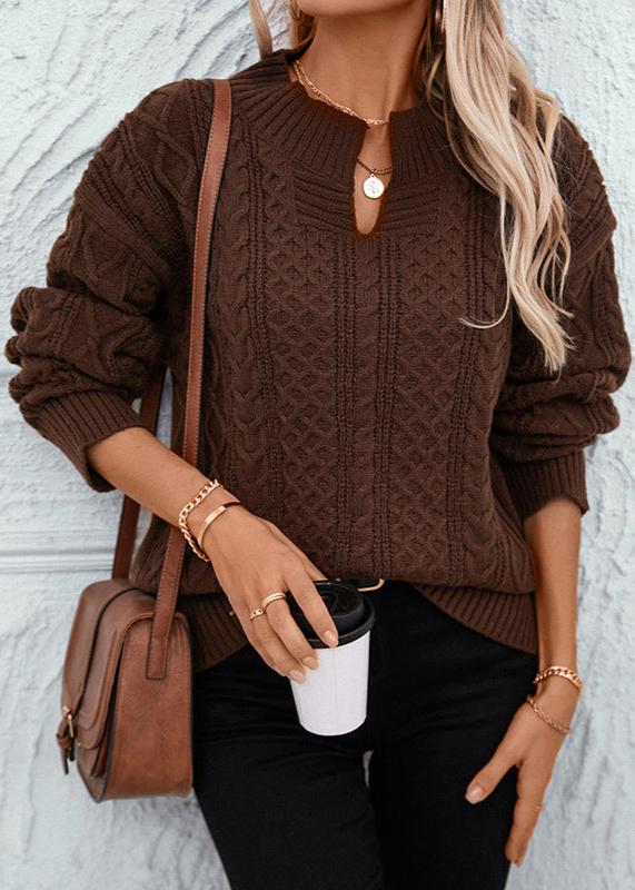 Chocolate Twist V-Neck Cable Knit Sweater