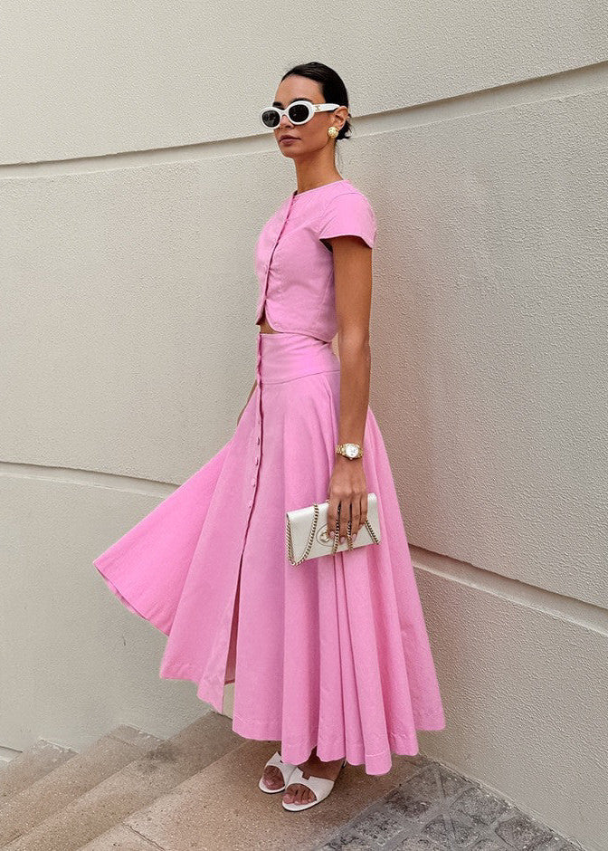 Rosabelle Button-Front Two-Piece Midi Skirt Set