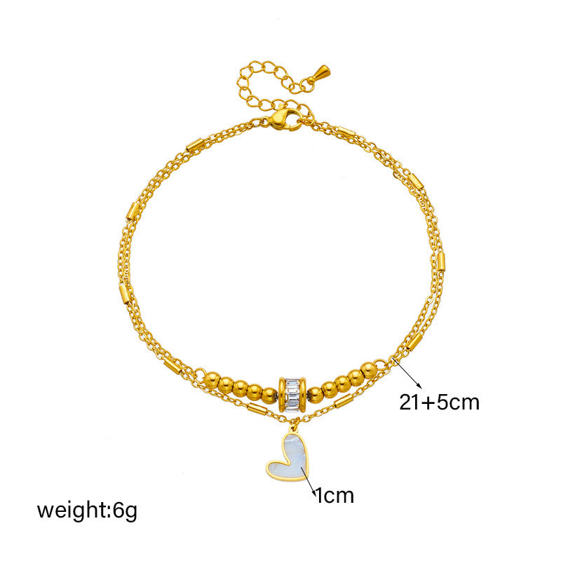 Golden Charm Heart Bracelet - Double Layer Chain