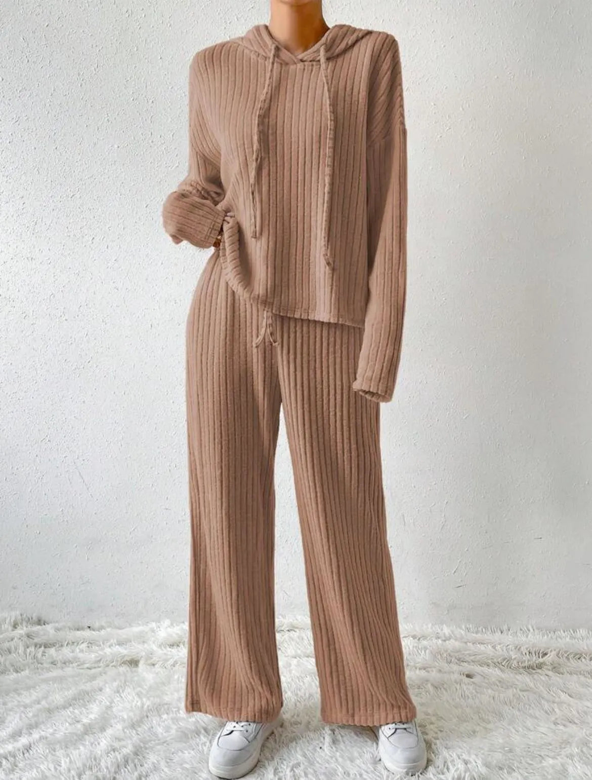 Cozy Ribbed Knit Hoodie and Pants Set