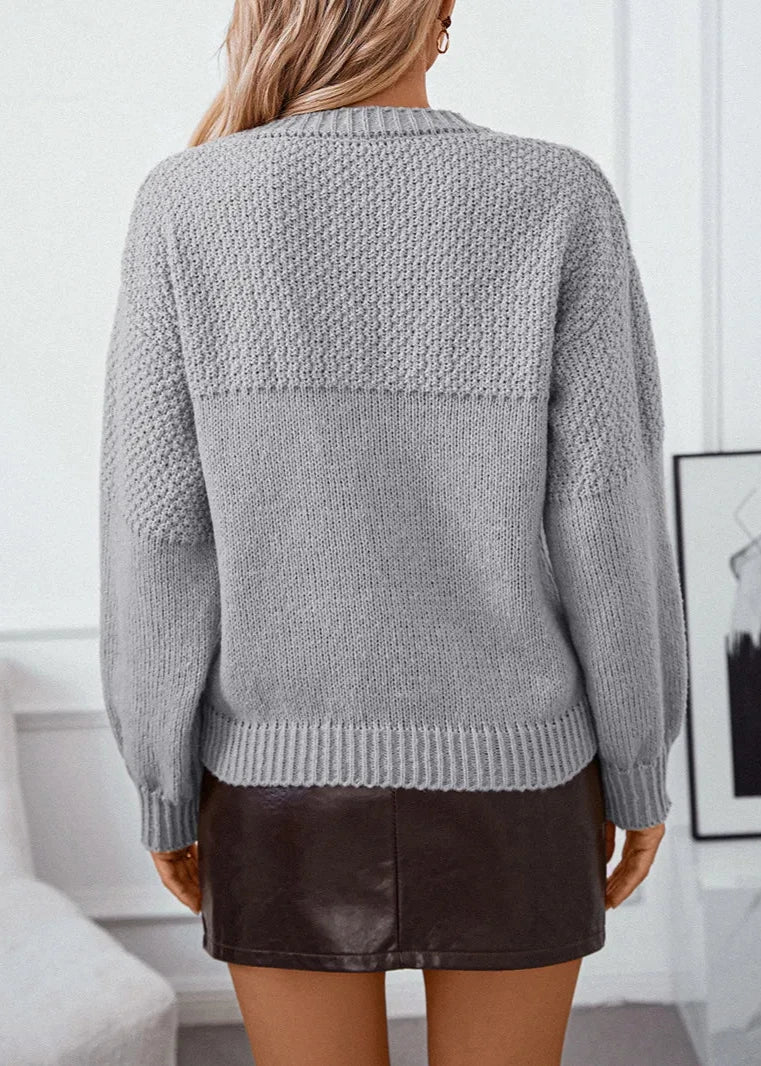 Textured Round Neck Pullover Sweater