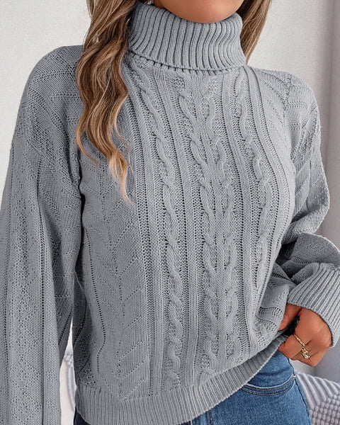 Loose High Collar Twist Long Sleeve Knitted Pullover Sweater