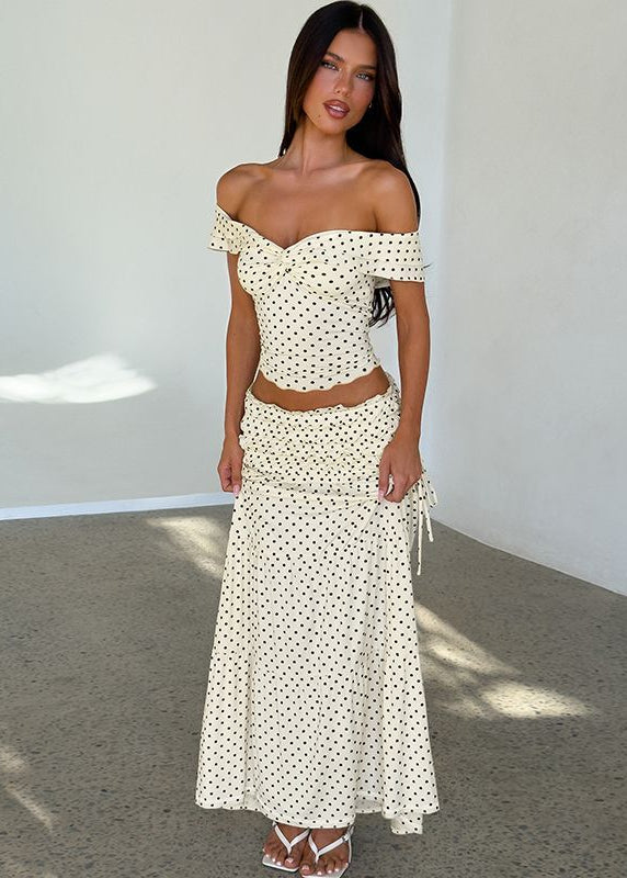 Maribelle Polka Dot Off-Shoulder Two-Piece Maxi Skirt Set