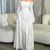 Celestial Grace - Off-Shoulder Ruffled Maxi Dress - VibeSoothe