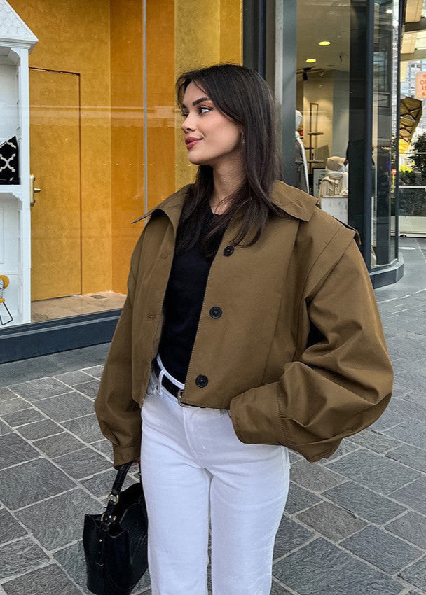 Maren - Cropped High Neck Button Up Jacket