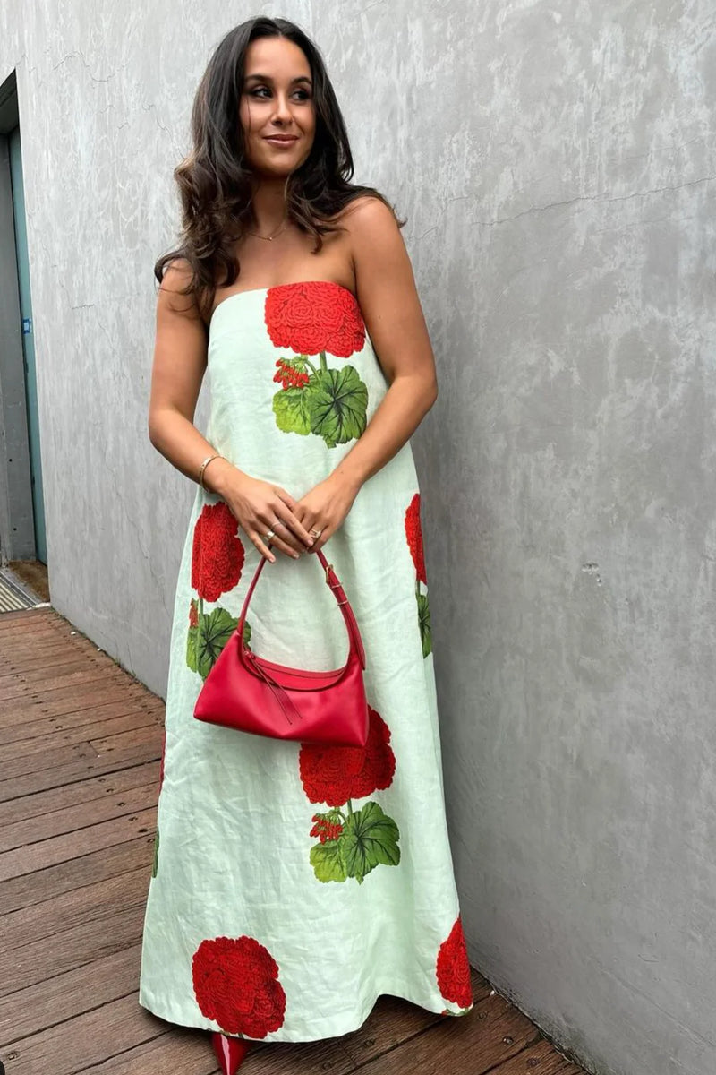 Red Bloom - Geranium Strapless Maxi Dress