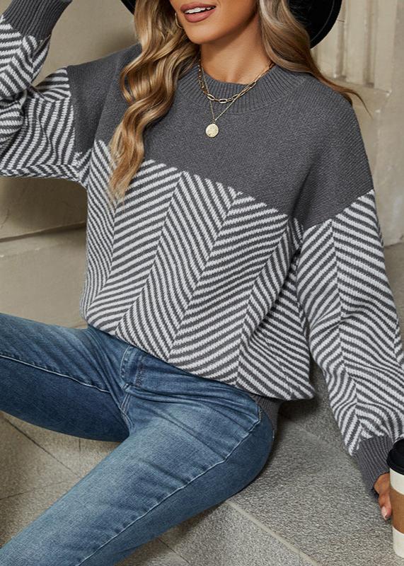 Women's Casual Striped Knit Sweater - Long Sleeve Relaxed Fit